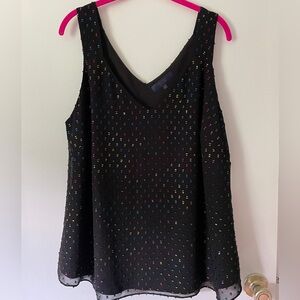 Rachel Zoe NWT Black Metallic Rainbow Split Back Blouse 0X